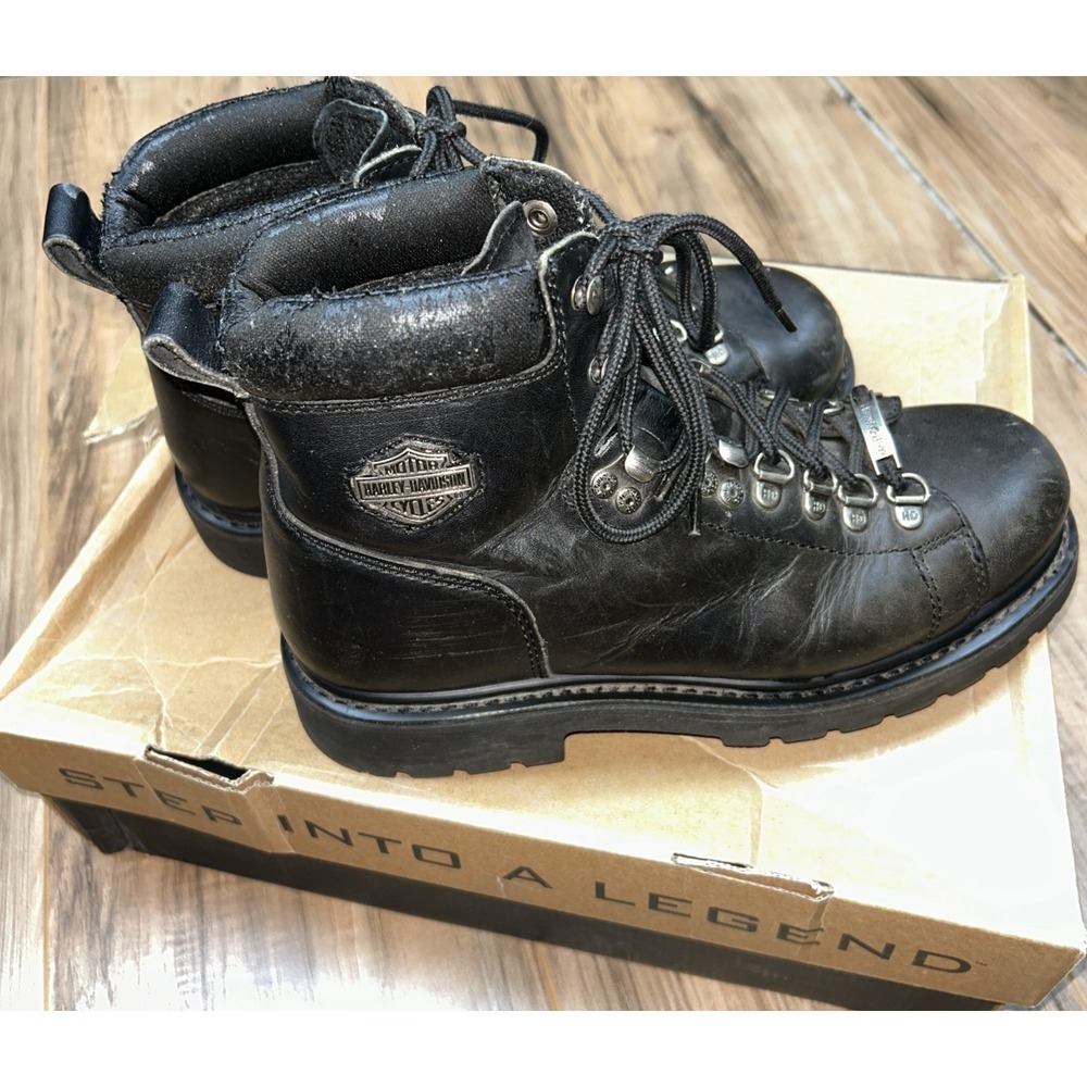 Vintage VTG Harley Davidson Black Leather‎ Boots, Motorcycle Riding ORIGINAL BOX
